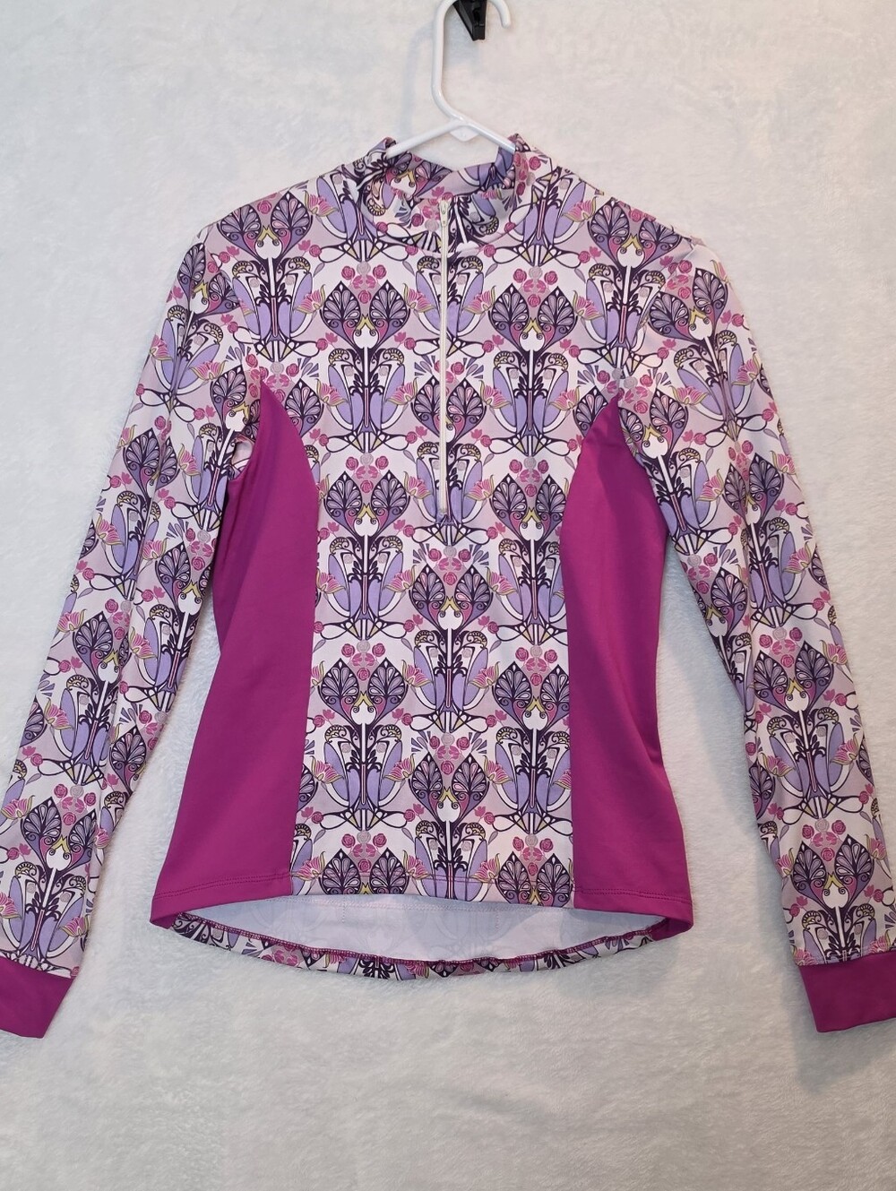 Sheila Moon Cycling Long Sleeve Quarter Zip Women's Pink Purple White Medium
